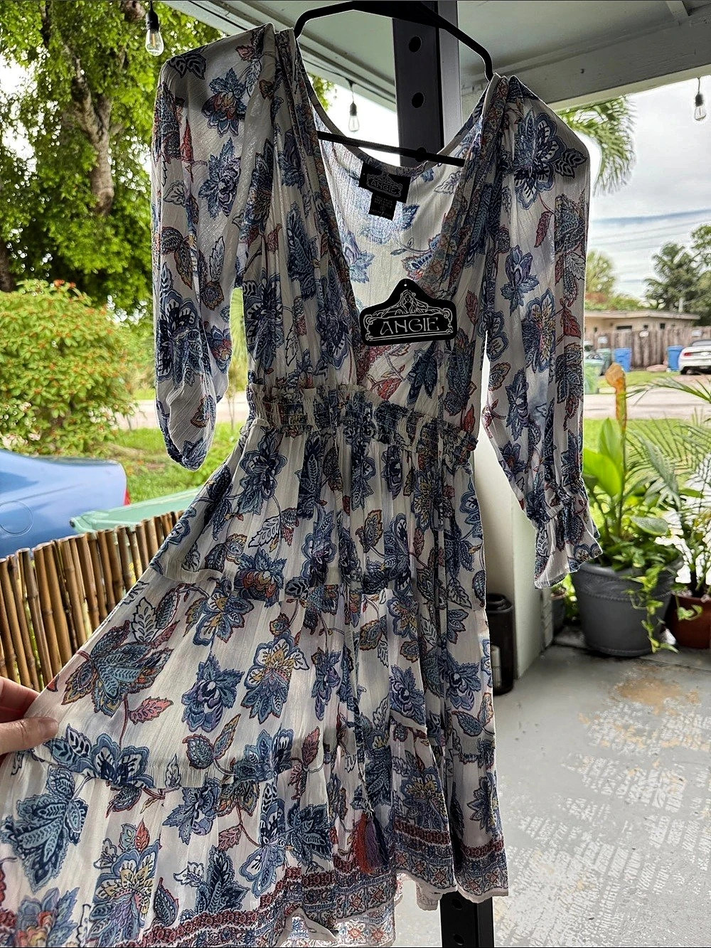 Angie Floral Mini Dress in Blue & White